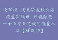 南掌柜·淘系短视频引爆流量实战班，​短视频是一个没有天花板的流量入口【Bf-0012】-副业圈