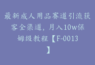 最新成人用品赛道引流获客全渠道，月入10w保姆级教程【F-0013】-副业圈