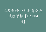 王葆青:企业财税筹划与风险管控【De-0044】-副业圈