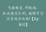 飞橙教育. 邱凯纯- 抓住微信红利，视频号引流变现全攻略!【Bg-&10】-副业圈